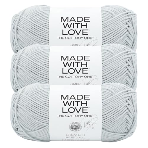 Image of Lion Brand Yarn Made with Love The Cottony One Yarn for Crocheting, Knitting, and Crafts, Silver Medal, 3 Pack