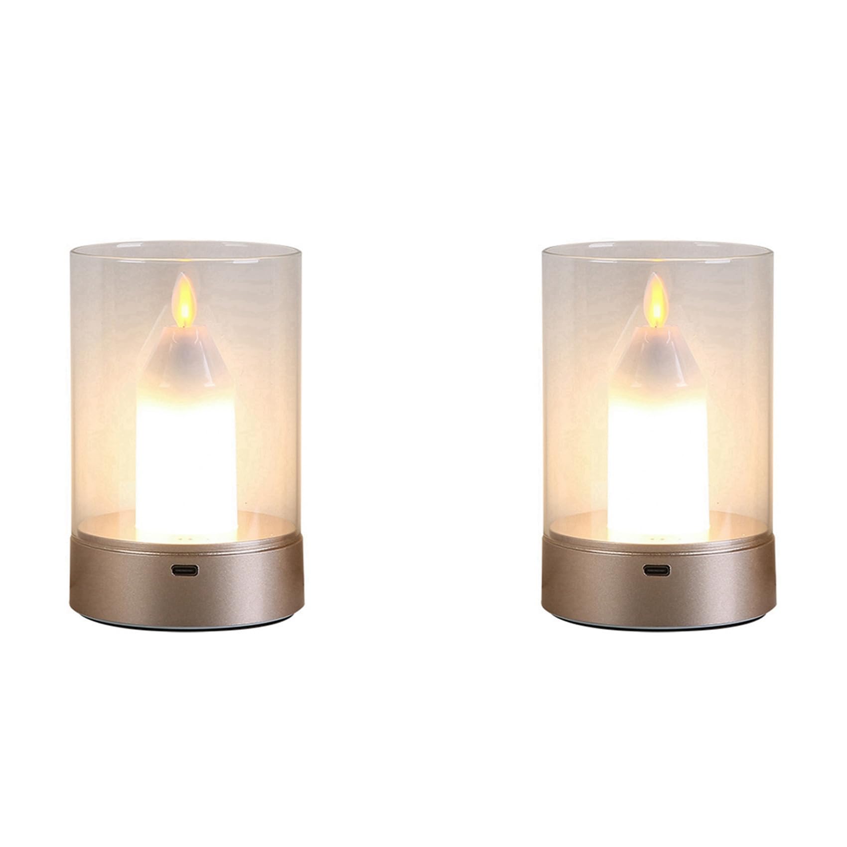 Hndhbfgrt 2X USB Candle Light Rechargeable Flameless Electric LED Candle Dancing Moving Candles Light Home Decoration