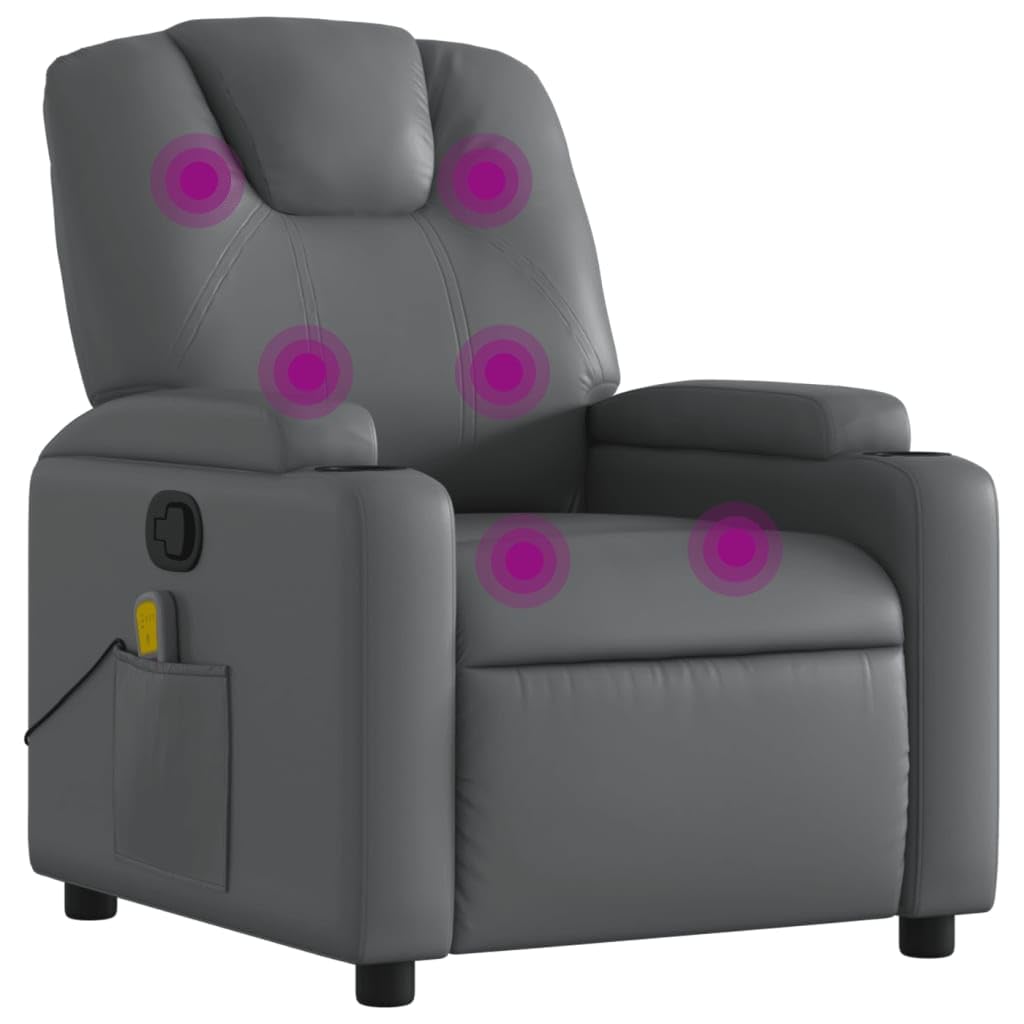 Festnight Sillón Masaje Reclinable Sillón Masaje Eléctrico Sillon Relax Reclinable Sillon Reclinable Manual Sillón Relax de Cuero Sintético, con Prácticos Portavasos y Bolsillo, Gris