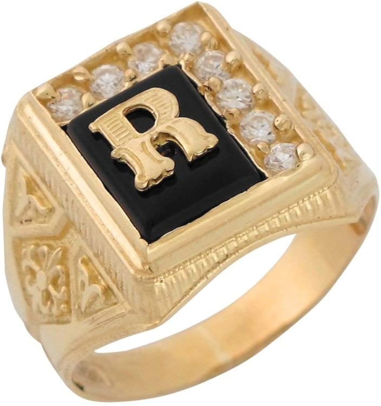 14k Yellow Gold Black Onyx White CZ 