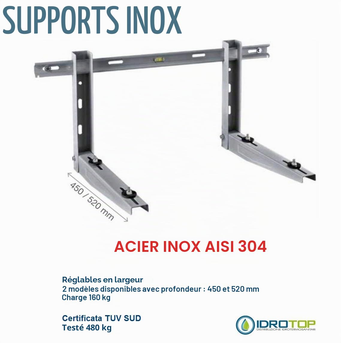 Support réglable inoxydable cm 52 pour climatiseur charge 160 kg.Certifiée TUV
