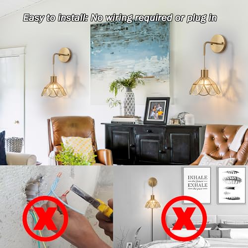 Image of Battery Operated Wall Sconces Set of Two, RGB Color Changing Dimmable Sconces with Remote for Bedroom Living Room, Easy to Install