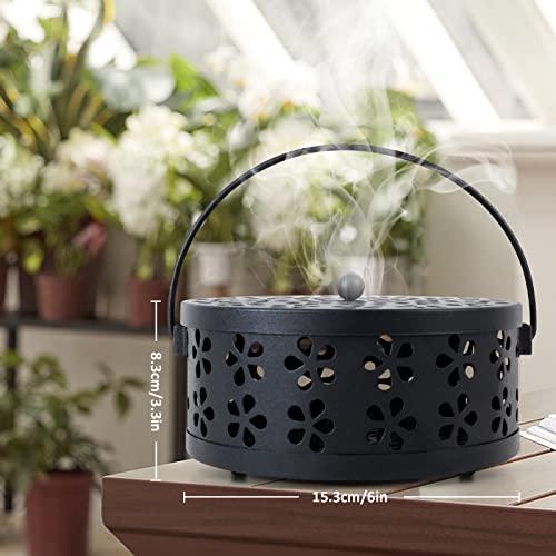 Coil Incense Holder, Fireproof Iron Cage With Handle, Round Portable Incense Burner Box For Outdoor Garden Patio Camping, Black #TOP4