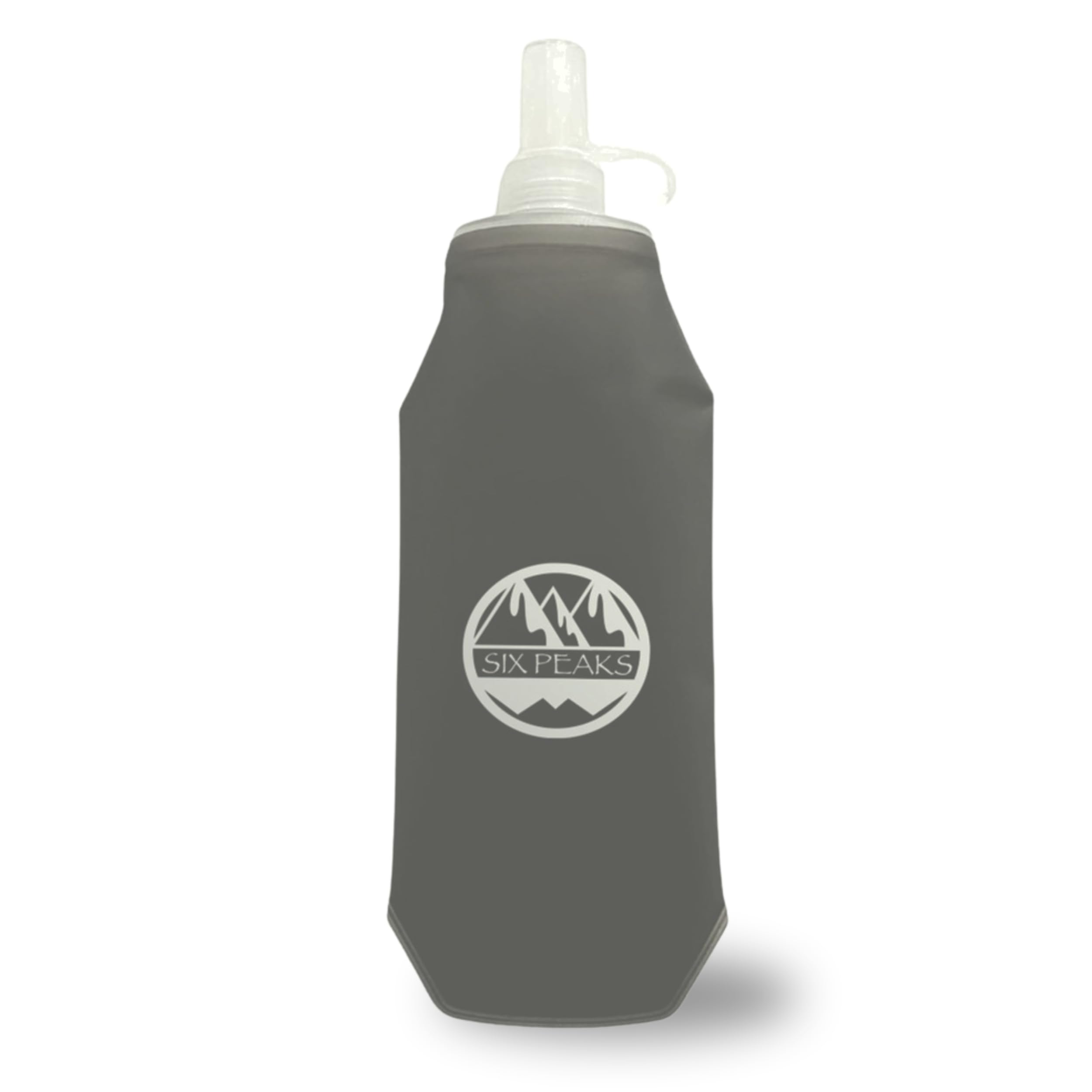 Six Peaks Collapsible Water Bottle, Soft 500ml Hydration Flask for Running Cycling Hiking, Lightweight Foldable Bottle, BPA Free, Foldable Water Container, Grey