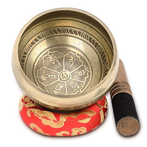 Tibetan Singing Bowl Set, Handcrafted Singing Bowl Yoga...