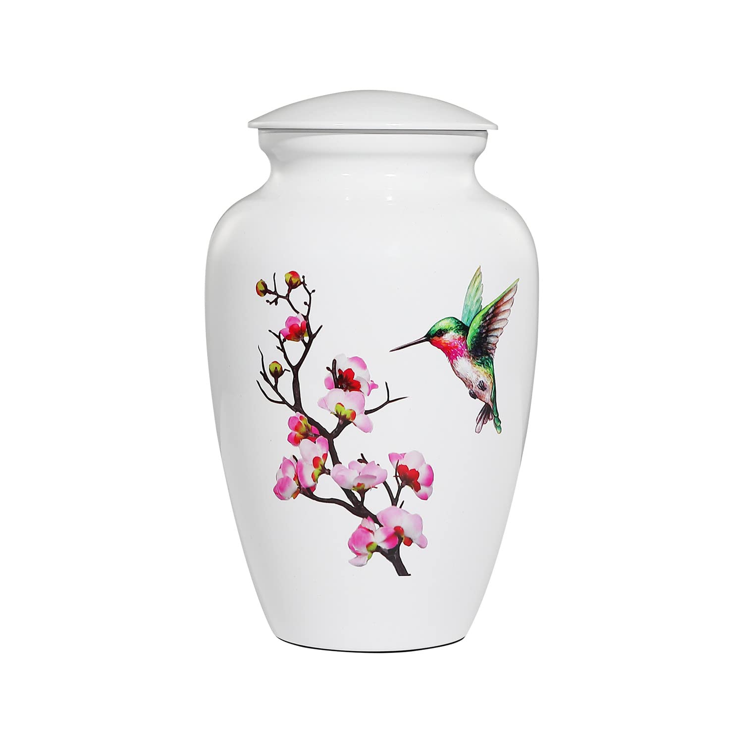 Hummingbird Cremation Urn for Adult Ashes, White Funeral Urn, Large Decorative Urn with Velvet Bag, up to 200 Lbs Capacity, Urns for Human Ashes Adult Female, Urns for Ashes Adult Male