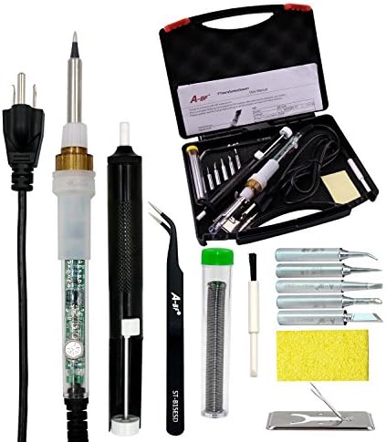 9-in-1 Soldering Iron Kit, A-BF BF-836 60W 110V Adjustable Temperature Soldering Iron Gun with Carry Case, 5pcs Solder Tips, Solder Wire,Desoldering Pump, Anti-static Tweezers, Sponge, Stand and Brush