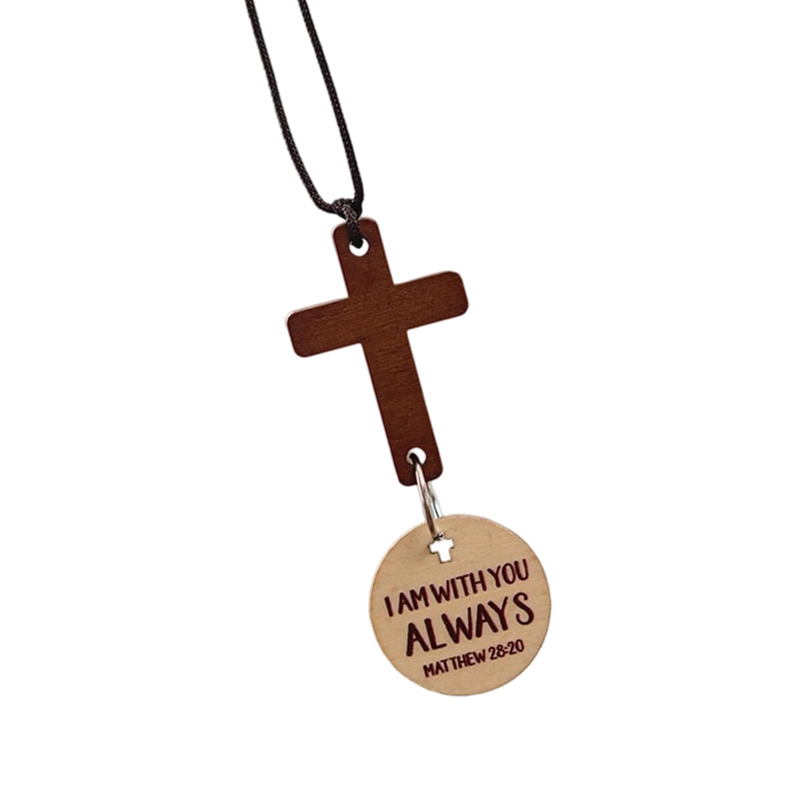NVOQILIN Wood Car Rearview Mirrored Hanging Crosses Ornament Faith Symbol Daily Bibles Verses Car Charm with Letter Medallions Hanging Crosses