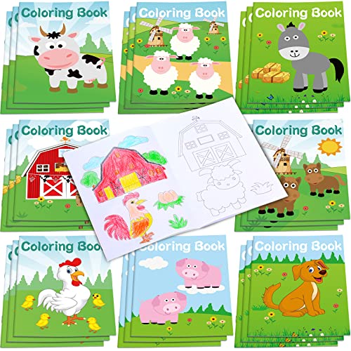 Faccito Set de 24 Mini Libros de Colorear Pintar Infantiles Recuerdo de Fiesta de Dibujo Artístico DIY Libros de Actividad para Niños Pequeños de 1 a 3 Años Granja Animal (Granja)