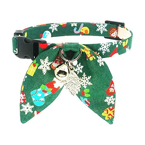 PetSoKoo Christmas Cat Collar with Bunny Ears Bow, Holiday Bowtie, Safety Breakaway Buckle, Cute Kitten Collars for Girl Boy Male Female Cats,Green Cover