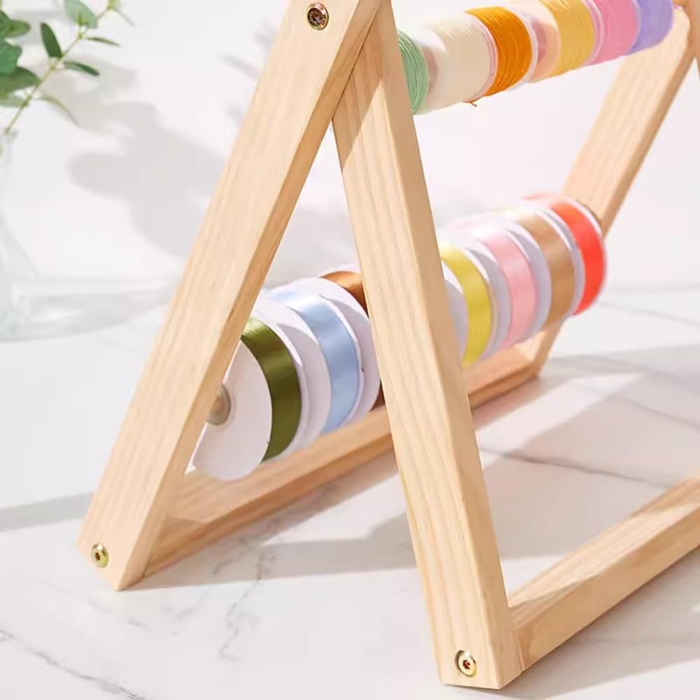 GRRICEPL Rack De Stockage De Ruban, Distributeur De Bobines, Organisateur De Ruban en Bois pour Couture Artisanat Fil Ruban Couronne Crochet Rouleau Fleuriste Arts Emballage Cadeau(60X40.5X63cm)