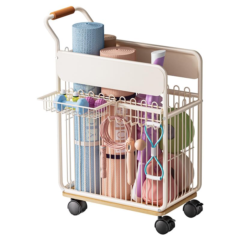 Image of ARHAT ORGANIZERS Yoga Equipment Storage Cart | Rolling Exercise Accessories Organizer with Handle | Dumbbell Rack & Yoga Mat Storage | Dumbbell Stand Rack with Hooks and Wheels