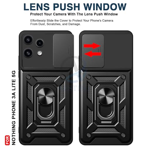 Image of AESTMO Tough Armor Nothing Phone 3A Lite 5G Bumper Back Case Cover | Ring Holder & Sliding Camera Shield Cover | 360 Degree Protection Back Case Cover for Nothing Phone 3A Lite 5G (Black)