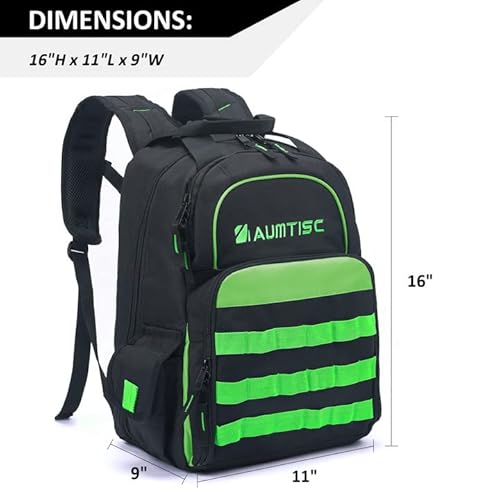 Aumtisc Tool Backpack Jobsite Backpack Tools Bag Multi-Use Pocket Industrial & Construction Work Backpack (Green) #TOP1