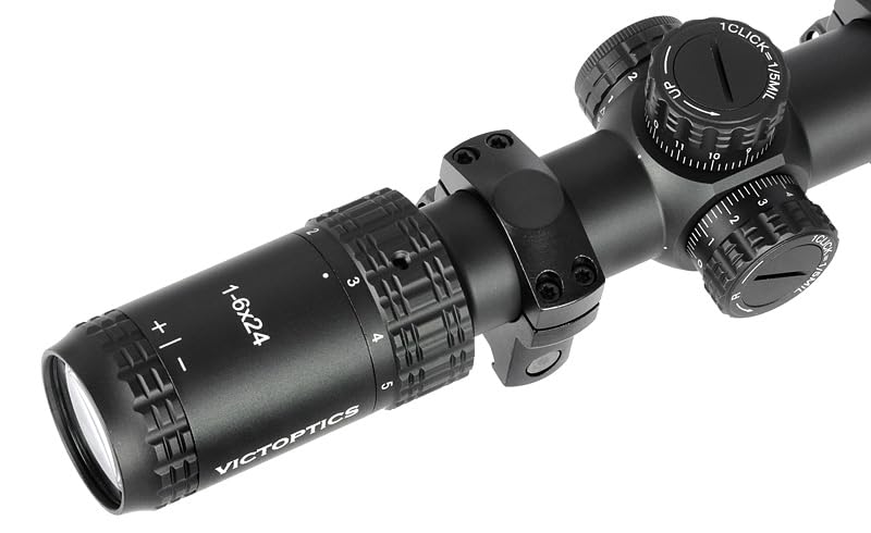 Vict Optics OPSL22 S6 Visor Óptico, 1-6x24, Tubo 30mm, Retícula Vi-CTSIX Iluminada, Negro. Exclusivo para Airsoft. Anillas para Rail Picatinny 20 mm