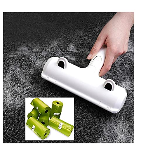 Green Path Frisky Roller Pet Hair Remover w/Free 90 Biodegradable Dog Waste Bags. Ergonomic Handle, Reuseable. Works on Any Fabric Surface- Furniture, Carpet, Rugs, Fabric Car Seats & Floors.
