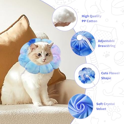 Image of Flower Cat Cone, Cat Cone Collar Dog Cone Soft Recovery E-Collar Dog Elizabethan Collar for Dogs and Cats to Stop Licking (Purple Blue, L)