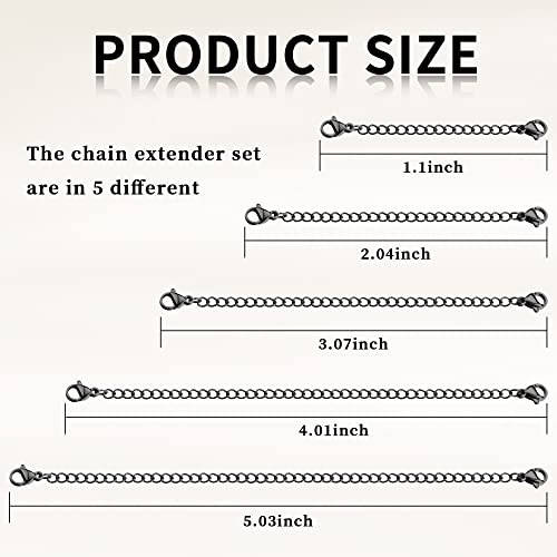 Orazio 5Pcs Stainless Steel Necklace Bracelet Extender Chain Set,Black,2" 3" 4" 5" 6" #TOP2