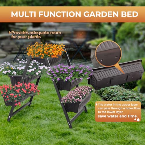 Raised Garden Planter Bed, Tiered Planter Stand with 5 Boxes (Brown), 26" Long*36.5" Wide*31" Tall, Good for Herbs, Flowers, or Vegetables in Patio Balcony Indoor Outdoor