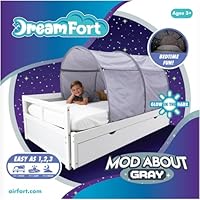 AIR FORT Original DreamFort - Pop Up Portable Twin Bed Canopy - Glow in The Dark Stars (Mod About Gray)
