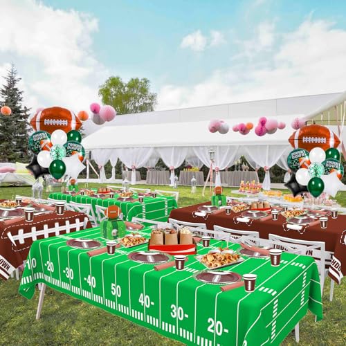 Image of WNINK 4 Pack Football Tablecloth - Disposable Plastic Table Cover for Football Themed Party Games Decoration - 54 X 108 Inch