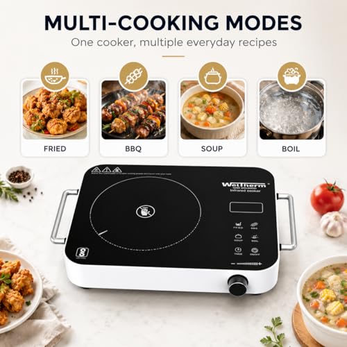 Image of WelTherm Premium 2200W Infrared Cooker with Grill, Touch Panel & Rotary Knob Controller, Adjustable Temperature & Power Levels, Works with All Cookware,Side Handles, Portable Electric Cooktop