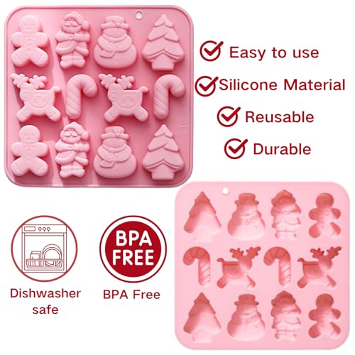 PTaizjjz Christmas Silicone Mould,Xmas Chocolate Mould 12 Cavities Gingerbread Man Christmas Tree Candy Cane Snowman Santa Claus Elk Shapes Soap Moulds for Xmas Party Cake Decoration - Image 3