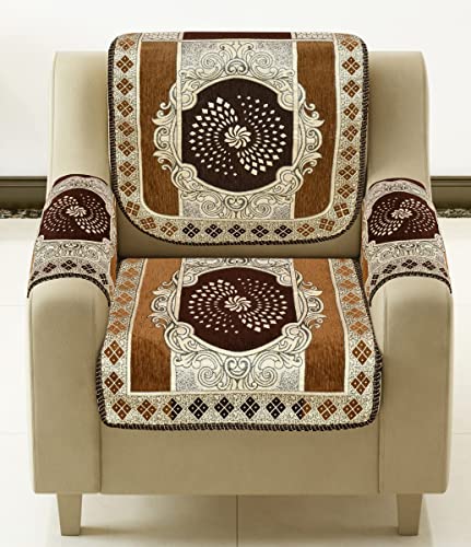 Image of SAWNA Homes 5 Seater Sofa Cover with Centre Table Mat | Chenille & Jackquard Sofa Panel 16 Pcs Set with Arm Cover 3+1+1 | 3+2 Seater Couch Cover for Living Room, Coffee