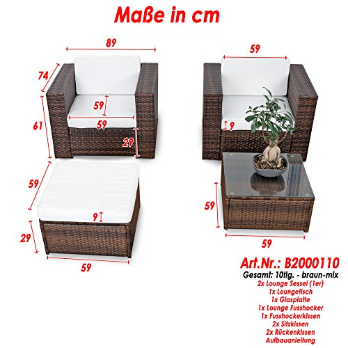XINRO erweiterbares 10tlg. Balkon Gartenmöbel Set Polyrattan - braun-Mix - Garnitur Gartenmöbel Sitzgruppe Loungemöbel Set - inkl. Lounge Sessel + Hocker + Tisch + Kissen – Bild 4