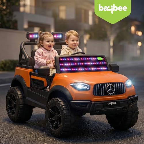 Image of Baybee BeastX Battery Operated Jeep for Kids with Parental Control | Baby Ride On Electric Car with RGB Lights, Music & Swing Mode | Rechargeable Battery Car for Kids 2 to 6 Years (Orange)