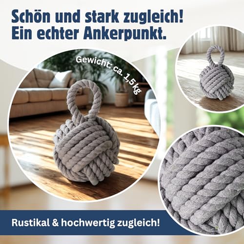 Seaside No.64 - maritimer Türstopper Knoten - elegantes Dekoobjekt aus Jute - stilvoller Seemannknoten für alle Räume, Türen und Fenster - in 4 Farben (hellgrau)