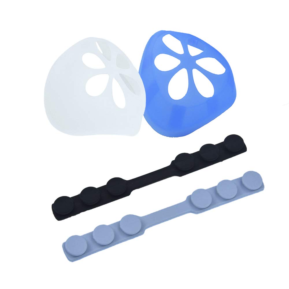 2Pcs 3D Silicone Bracket and 2Pcs Ear Hook Strap Buckle for Face Cover, Lipstick Protection Stand, Inner Cushion Support, Nasal Pad for Mouth and Nose Increase Breathing Space Help Breathe Smoothly