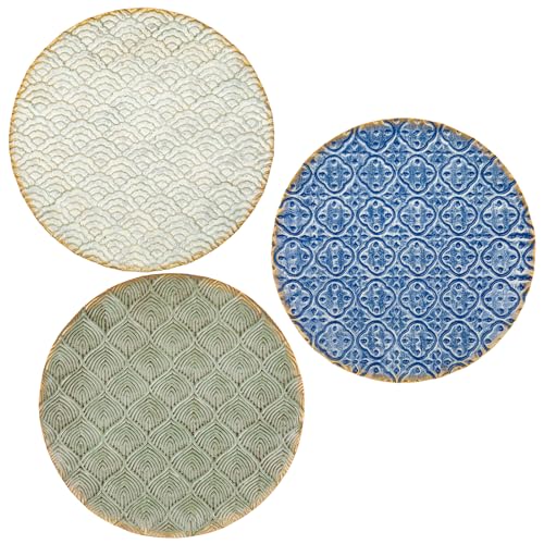 Image of Hollyone 12" Blue White Wall Décor Pack of 3 Metal Starbursts Radial Plate Wall Art Modern Accent Hanging Wall Decorations For Home Office Bedroom Wall Sculptures