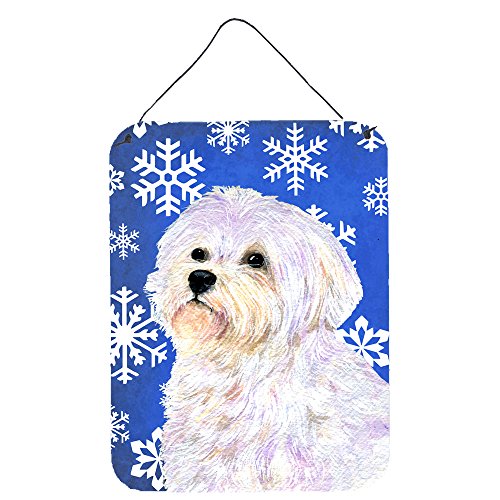 Caroline's Treasures SS4619DS1216 Maltese Winter Snowflakes Holiday Wall or Door Hanging Prints Aluminum Metal Sign Kitchen Wall Bar Bathroom Plaque Home Decor Front Door Plaque, 12x16, Multicolor