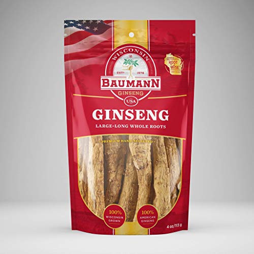 Baumann Ginseng Root (Long) - 100% American Ginseng/Ginseng Root/Wisconsin Ginseng/Hand-Selected American Ginseng Root/Ginseng Extract- All-Natural and Ginseng Herbal Supplements  4oz