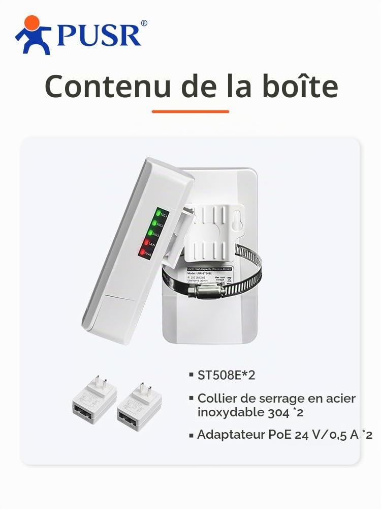 Pont sans fil Gigabit point à point/multipoint double bande 5,8 G WiFi IP64 étanche jusqu'à 2 km 300 Mbps haute vitesse passive 8dBi Antenne à gain élevé 100 Mbps Port LAN extérieur CPE