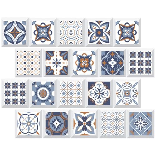 HOMSFOU Pegatinas de Azulejos Autoadhesivas Vintage 20 Piezas 10x10 Cm Acabado Mate, Calcomanías Decorativas para Pared y Baldosa, Reutilizables y Fáciles de Quitar para Baño, Cocina