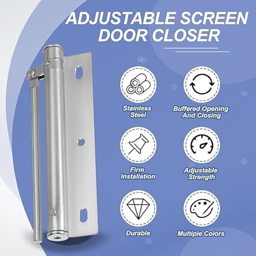 Image of Automatic Door Closer with Adjustable Spring Tension, 180 Degree Metal Door Closing Mechanism, Self Closing Spring Arm with Screws & Allen Key, Left & Right Door Installation for Home