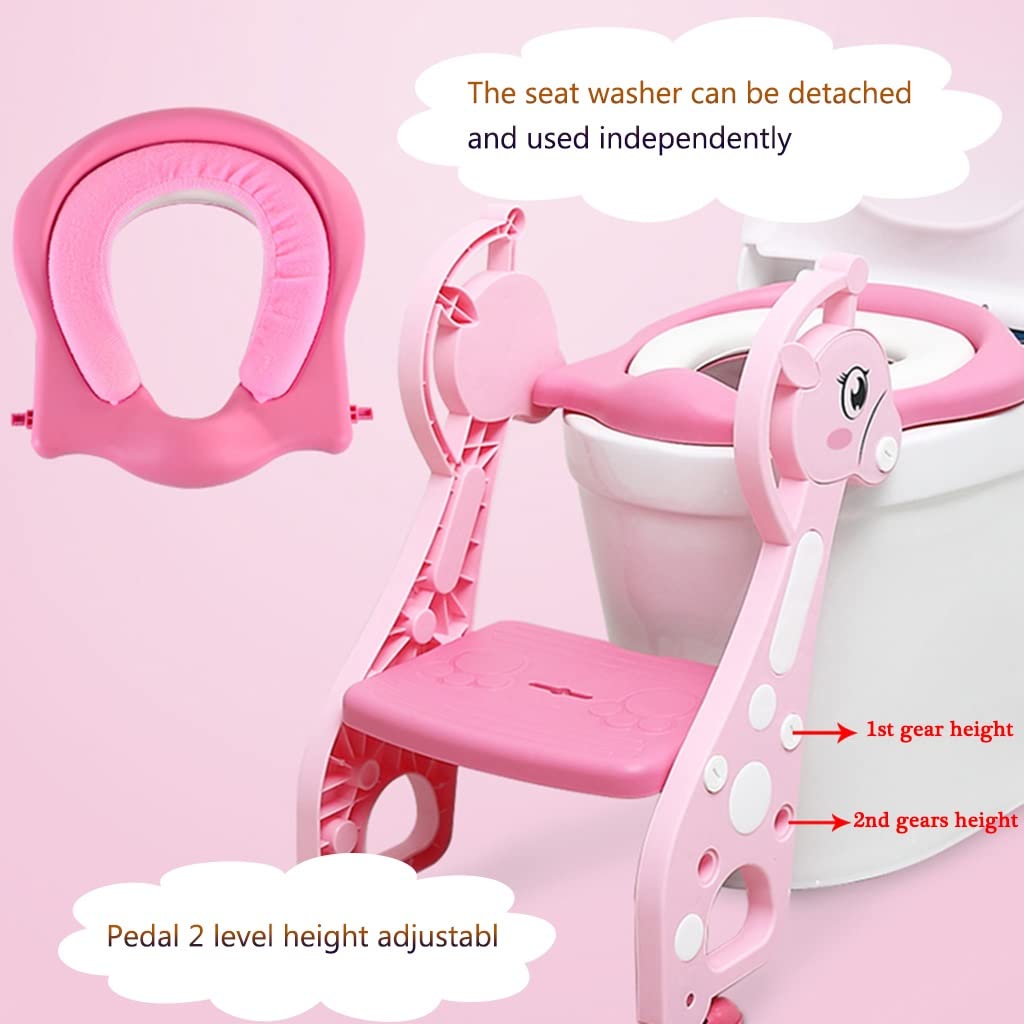 Asiento De Inodoro con Escalera Linda Jirafa Aseo Escalera Asiento con Protección contra Salpicaduras, Plegable Ajustable Reductor WC con Escalera para Niños Y Niñas, Cargar Los Portes 75kg