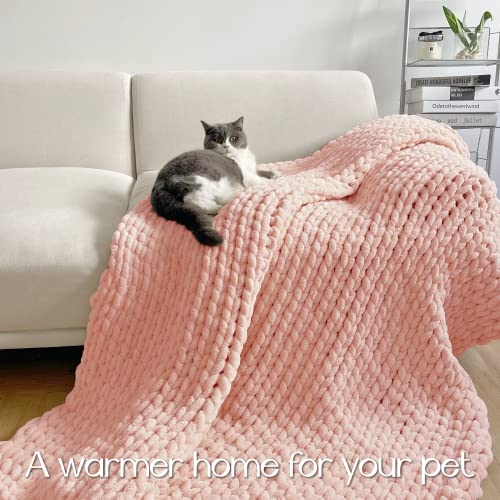 Maetoow Tighter Chenille Chunky Knit Blanket Throw 60×80 Inch, Handmade Warm & Cozy Blanket Couch, Bed, Home Decor, Soft Fleece Banket, Boho Thick Blankets And Giant Yarn Throws, Rose Pink #TOP4