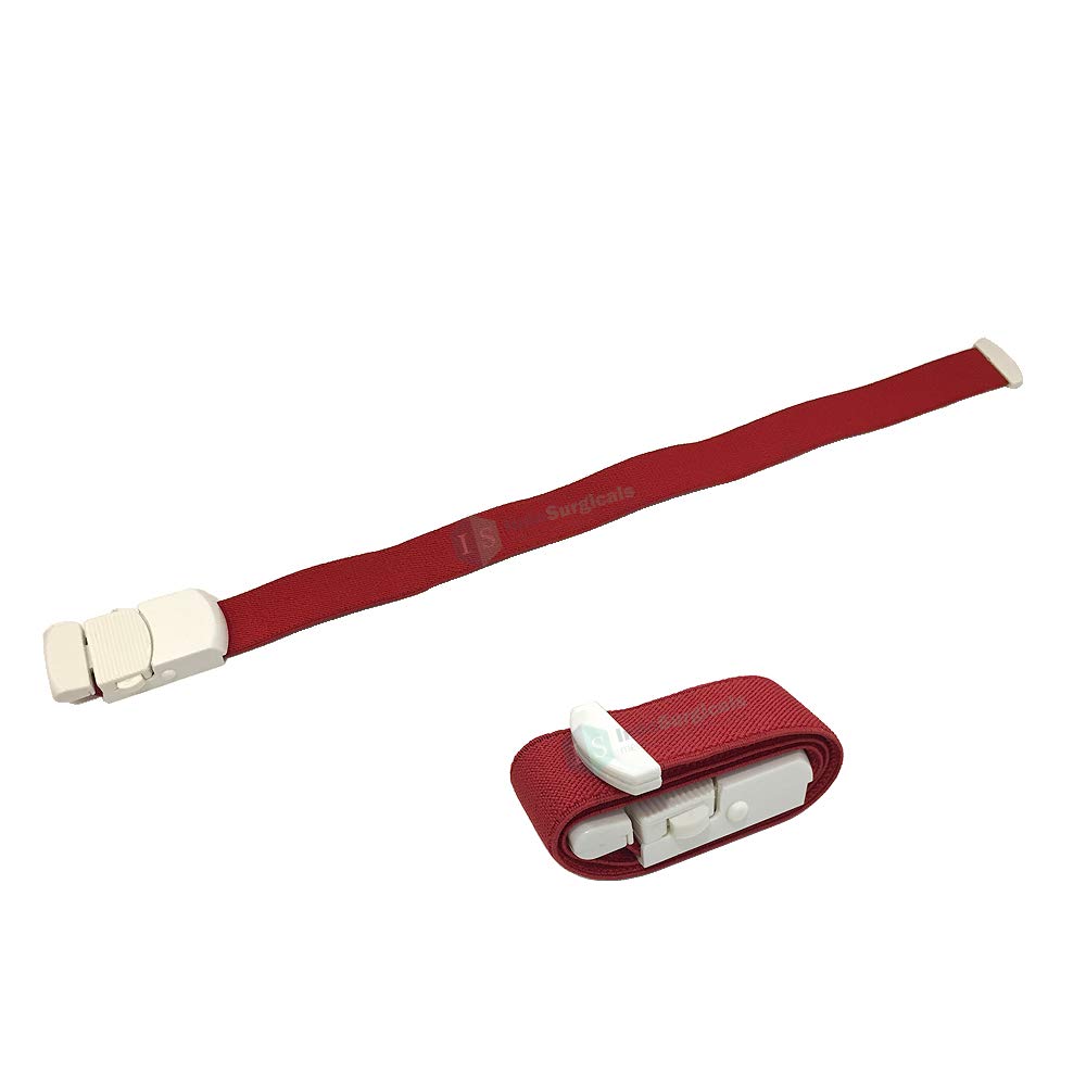 IS IndoSurgicals Tourniquet Elastic Band (Red Color - Improved Model) - 5 Pcs.