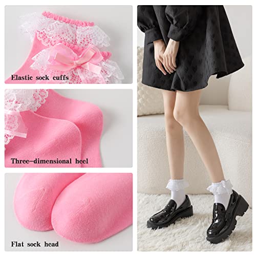 Lace Ruffle Frilly Socks for Women - Lace Ankle Socks with Bow2