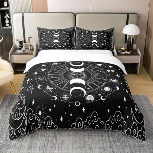 Homemissing Boho Mandala Housse de Couette 240x260cm Coton Soleil et Lune Parure de lit Galaxie...