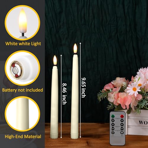 Image of Tuanse 20 Pcs Flickering Flameless Taper Candles Bulk LED Battery Operated Realistic Flame Effect with Remote & Timer Safe No Fire Wax Drip Candles for Wedding Church Home Decor (8.46 inch,Beige)