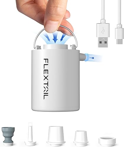 Miniatura 11 de FLEXTAILGEAR Bomba de aire de camping con luz de campamento, bomba de aire para inflables, bomba de colchón de aire portátil con flujo de aire de