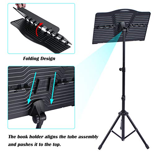 Klvied Sheet Music Stand with Violin Hanger, Portable Folding violin Stand, Foldable Music Stand for Sheet Music, Violin Music Stand with Carrying Bag, Light, Black by Klvied - Image 5