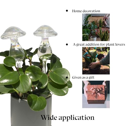 HyJeryty 3 Pack Non-Clogging Iridescent Mushroom Plant Watering Globes Plant Watering Devices, Hand Blown Glass Self Watering Planter Insert Self Watering Spikes Bulbs for Indoor and Outdoor Plants