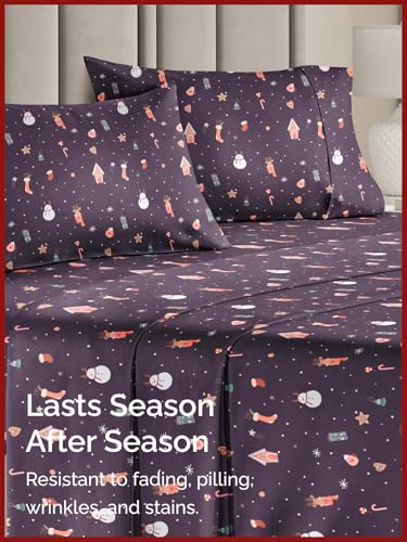 Full Christmas Night Sheet Set - Holiday Xmas Pattern Bedding Set - Deep Pockets - Snug Fit - 4 Piece - Wrinkle Free & Easy Care - Comfy Festive Winter - Holiday Sheets for Women, Men, Kids & Teens