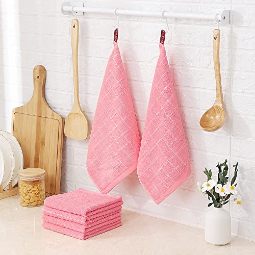 Image of Homaxy 100% Cotton Terry Kitchen Dish Cloths, 6 Pack, Pink