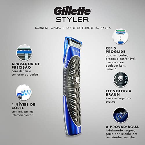 Gillette Styler Barbeador Eletrico 3 Em 1, Barbeia, Apara e Faz o cotorno da Barba, Barbeador Corpor